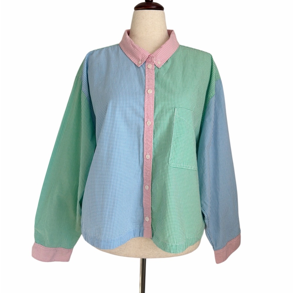 American Eagle Colorblock Gingham Button Down Shi… - image 1